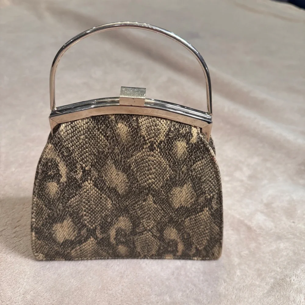 Vintage Snake‎ Print Handbag Top Handle Clutch Old Hollywood Glam Evening Bag